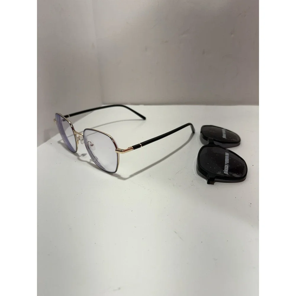 ZENNI Black & Gold Trim Metal Frames With Magnetic Sun Shades 5860921 Geometric